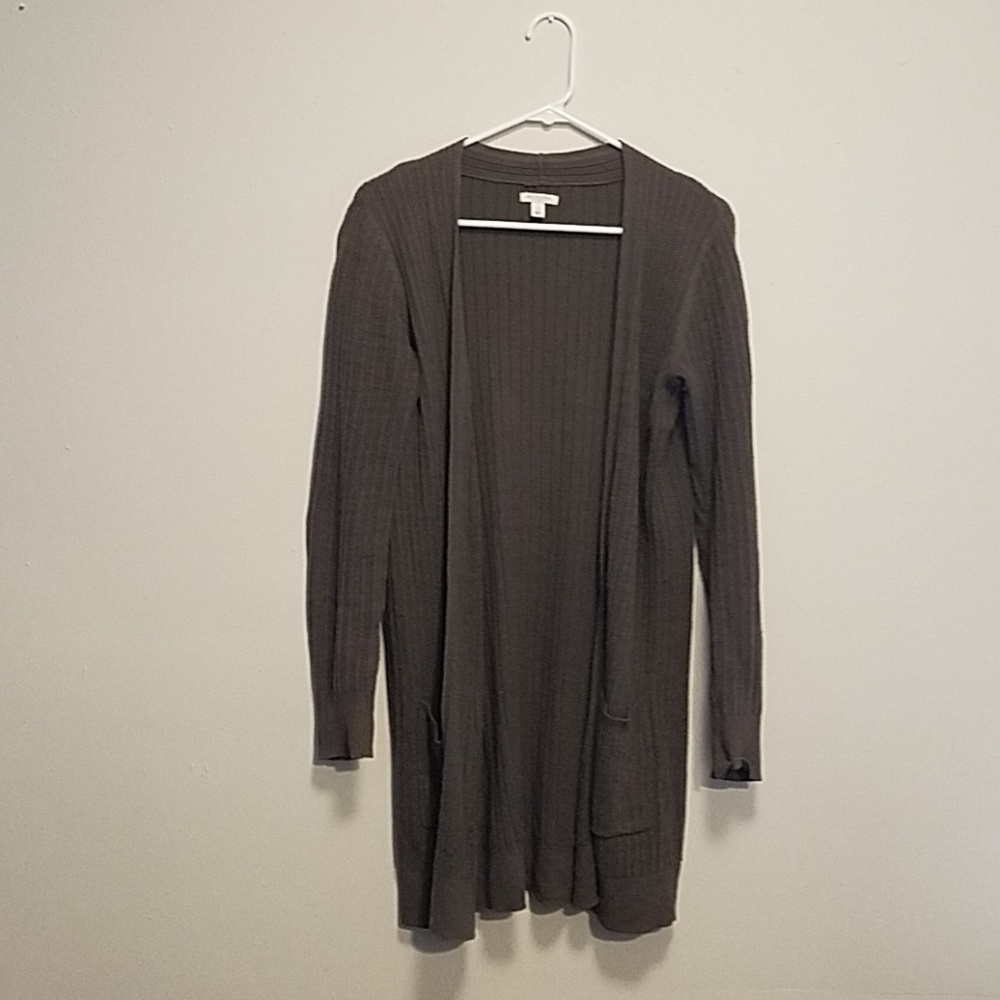 Long Olive Green / Gray Sweater Cardigan